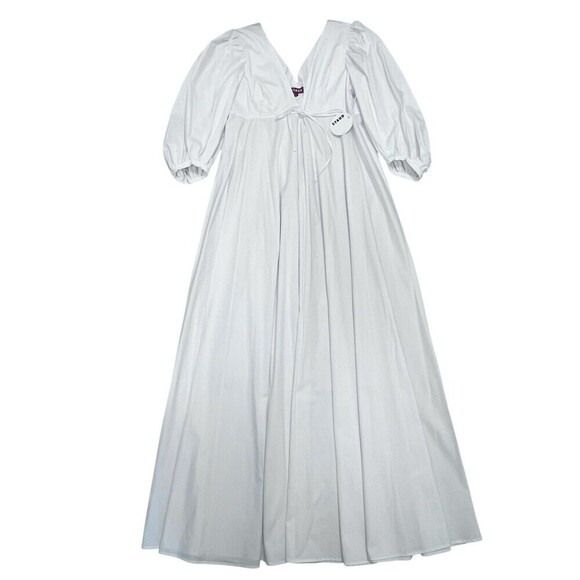 STAUD White V-Neck Maxi Dress with Puff Sleeves - Picture 7 of 15